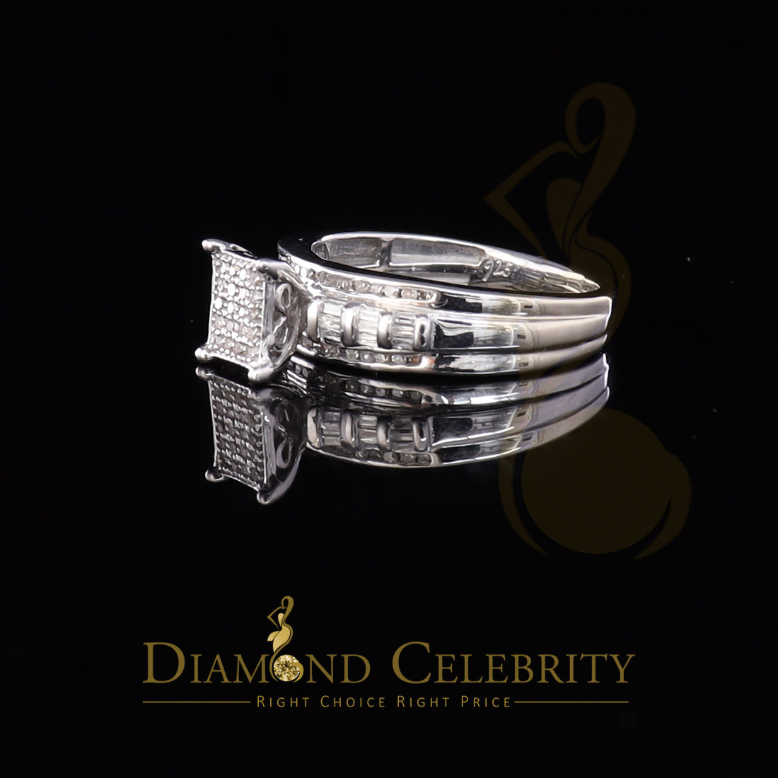 DiamondCelebritees 0.25ct Real Diamond 925 Sterling White Silver Shine Womens Square Ring SZ 7