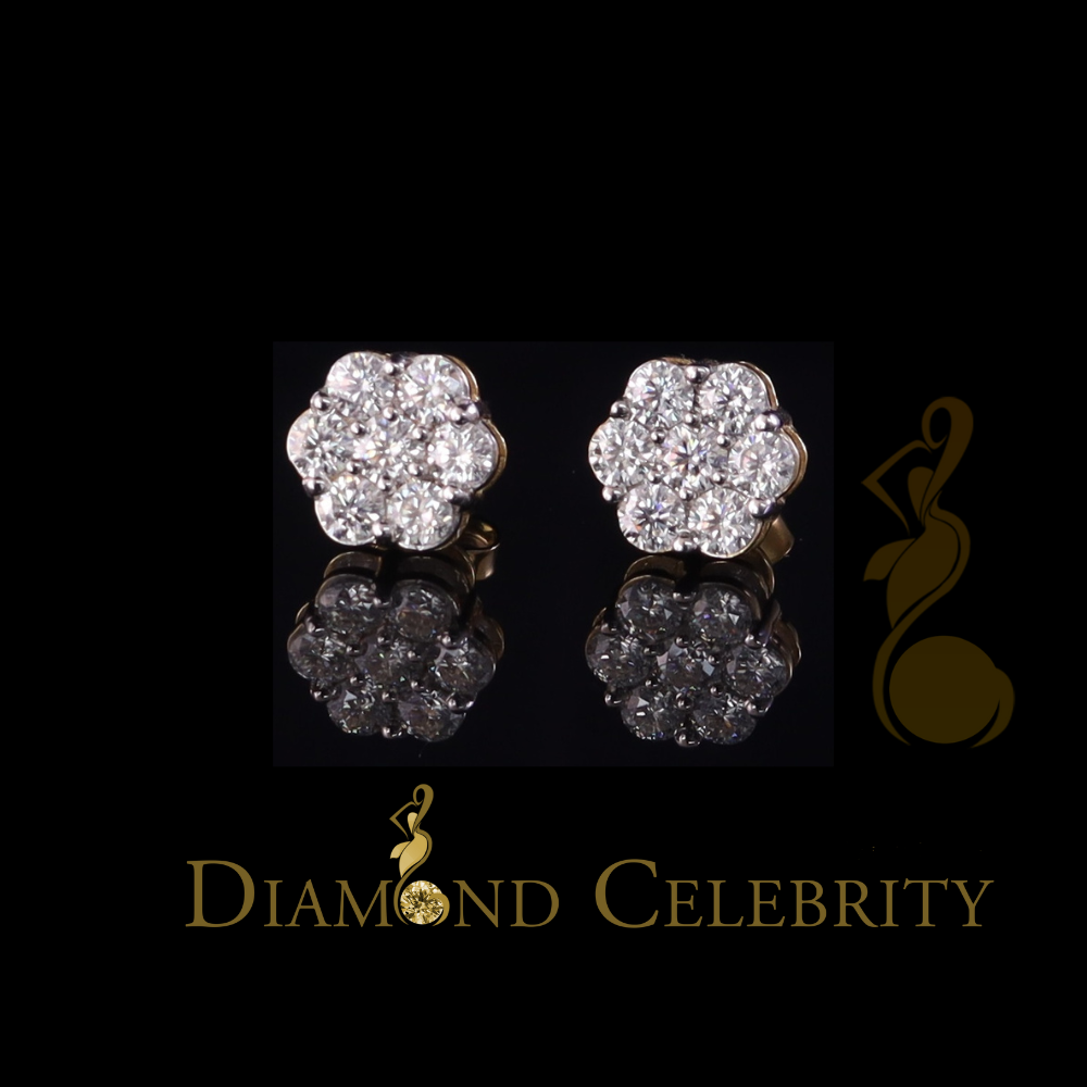 DiamondCelebritees Real Moissanite VVS 'D' Color 2.0ct 10k Real Yellow Gold Stud FLORAL Earrings