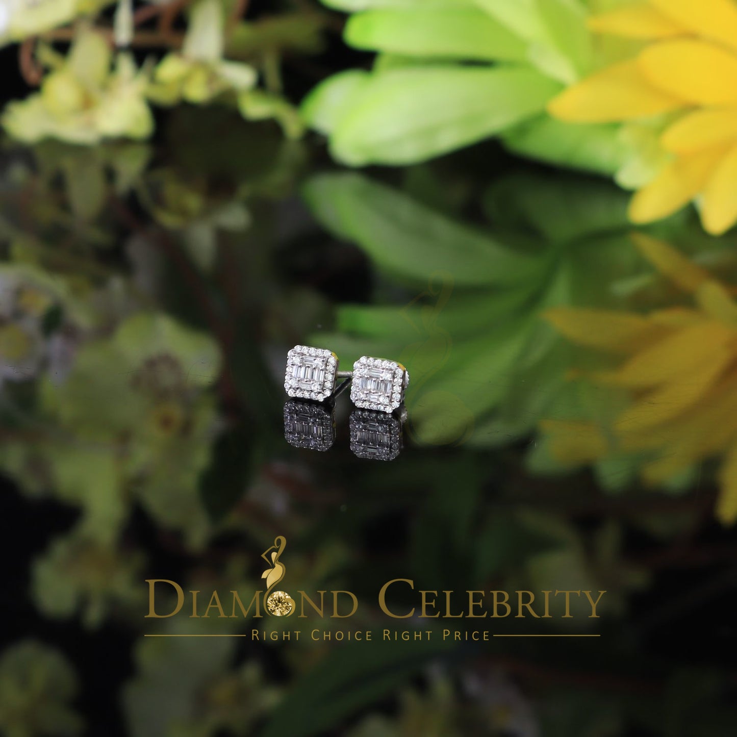 DiamondCelebritees 925 Hip Hop White Sterling Silver 0.64ct Cubic Zirconia Women's Square Earrings