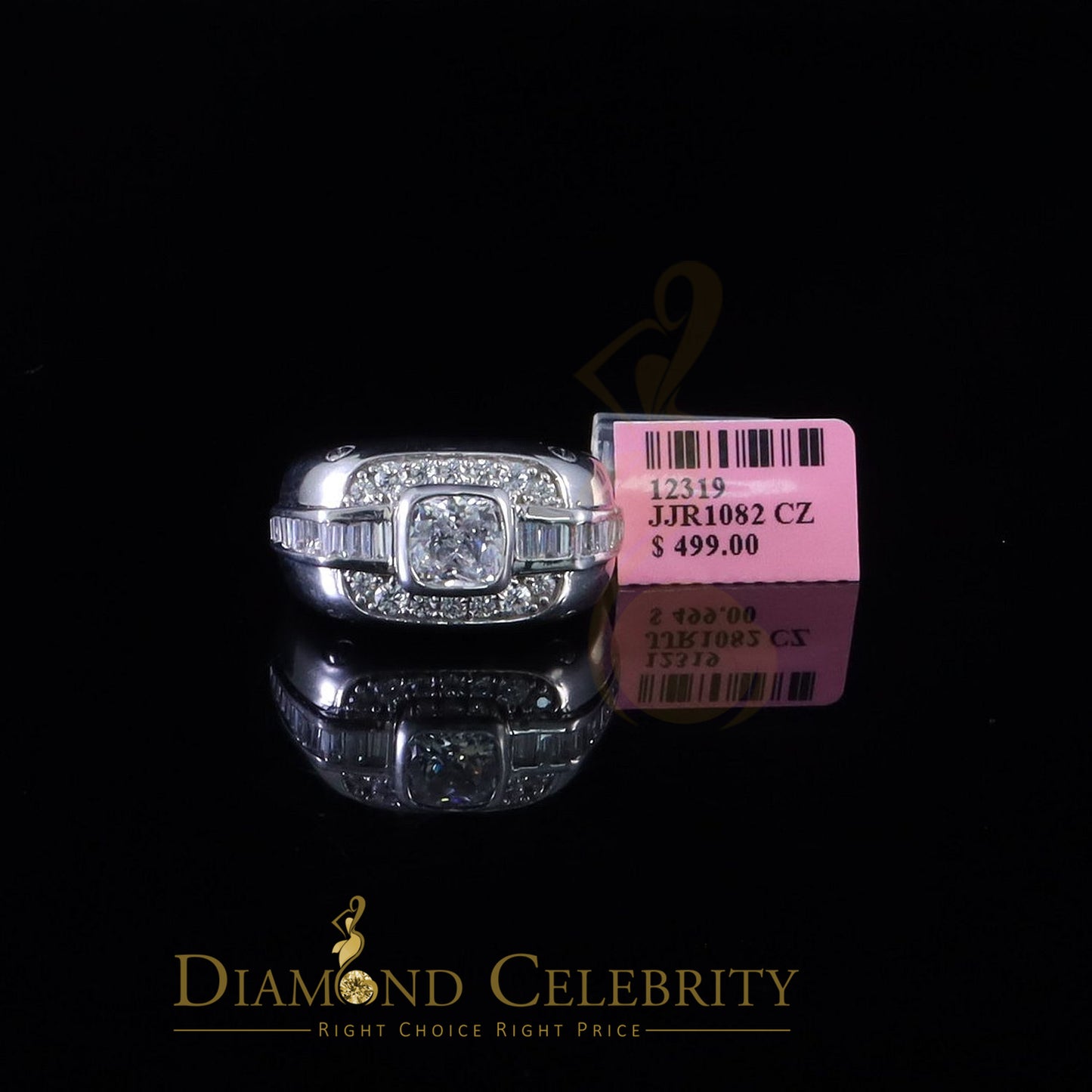 DiamondCelebritees 925 White Sterling Silver Cubic Zirconia 6.10ct Men Square Shape Ring Size 11