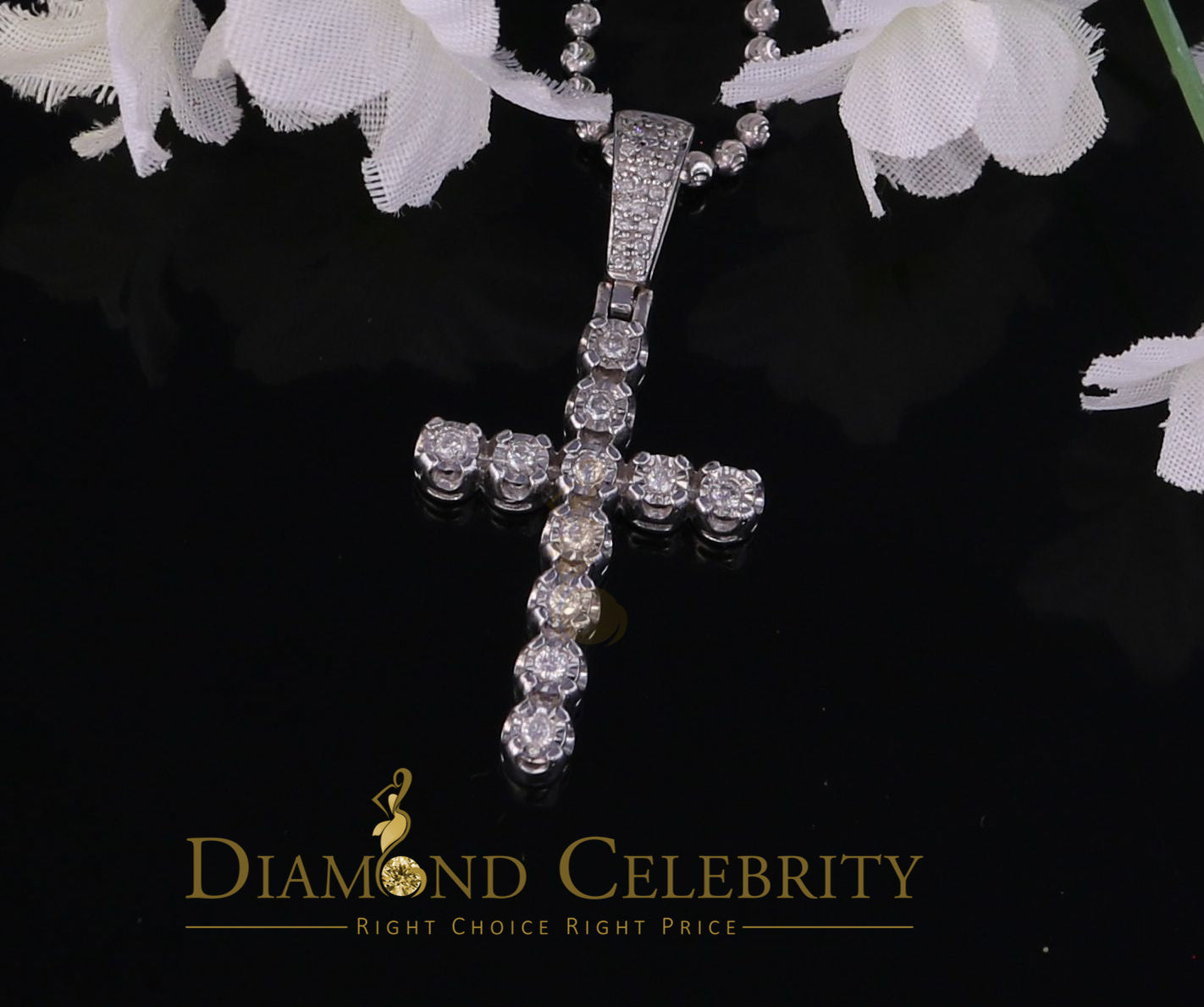 DiamondCelebritees Real 0.33ct Diamond Sterling Silver CROSS Charm Fashion Necklace Pendant White