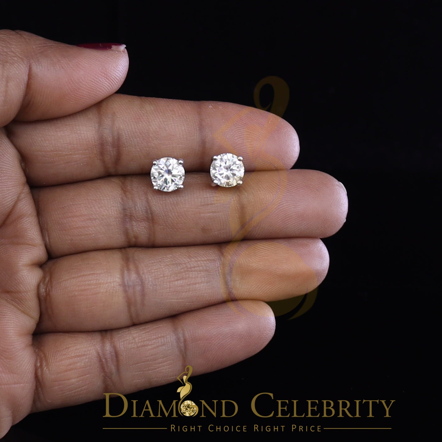 DiamondCelebritees 10k Real White Gold with 2.50ct Round VVS 'D' Color Moissanite Stud Earrings