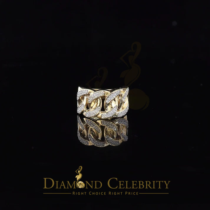 DiamondCelebritees 925 Sterling Silver Yellow Womens Ring Size 8 With Miami Cuban 0.33 CT Diamond