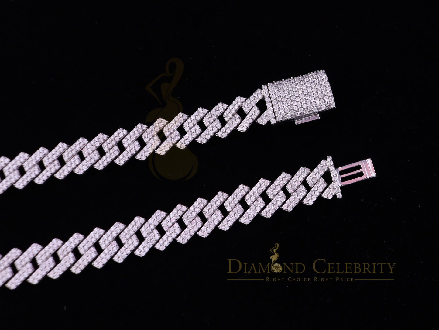 DiamondCelebritees 925 Silver 40ct Moissanite White Men's Cuban Necklace SZ 20inch & 16mm Width