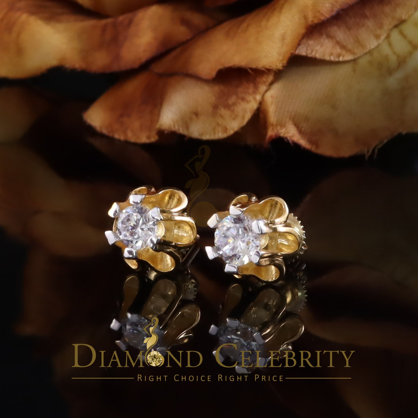 DiamondCelebritees 925Cubic Zirconia Round Shape Yellow Silver Buttercup Stud 1.00ct Earrings Women