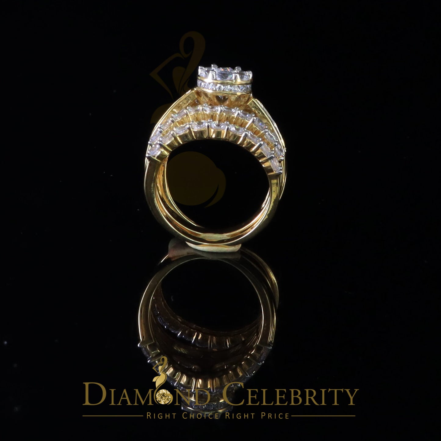 DiamondCelebritees 925 Sterling Silver 8.50ct Cubic Zirconia Piece Trio Yellow Womens Ring Size 9
