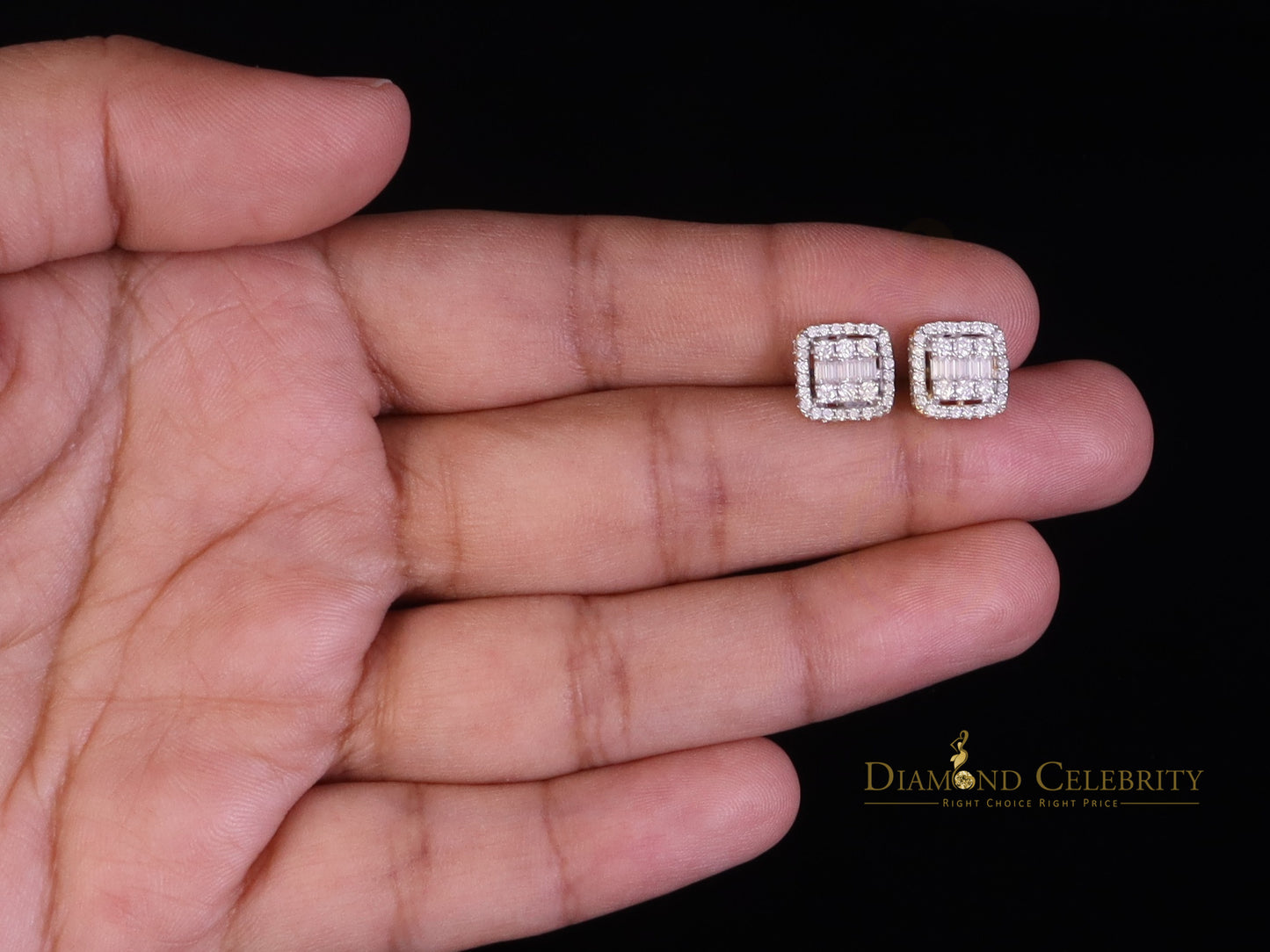 DiamondCelebritees Men's/Womens 925 Silver Yellow 1.10ct VVS 'D' Moissanite Square Stud Earrings