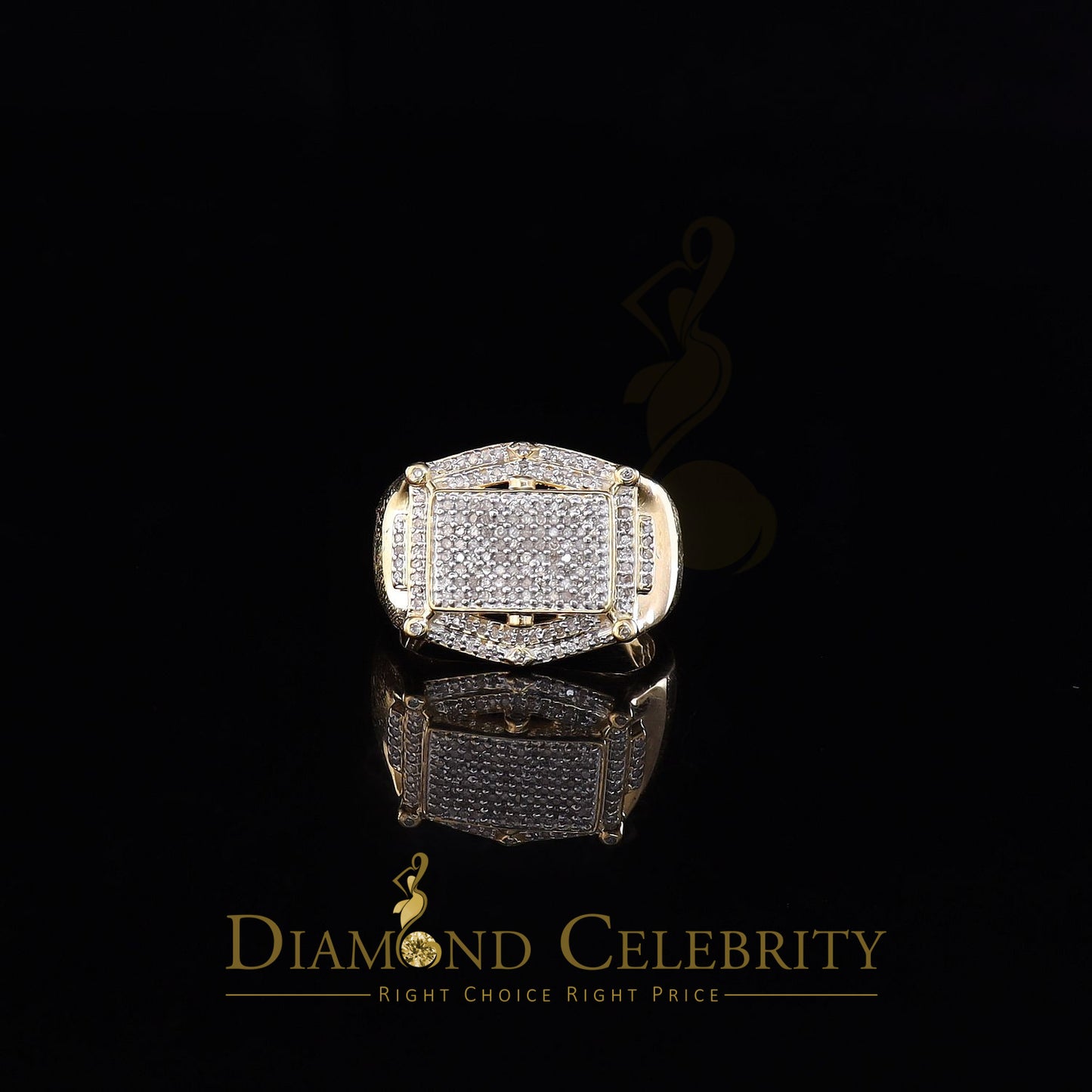 DiamondCelebritees 0.66 CT Real Diamond Men's 925 Sterling SilverYellow Ring Size 11 Square Shape