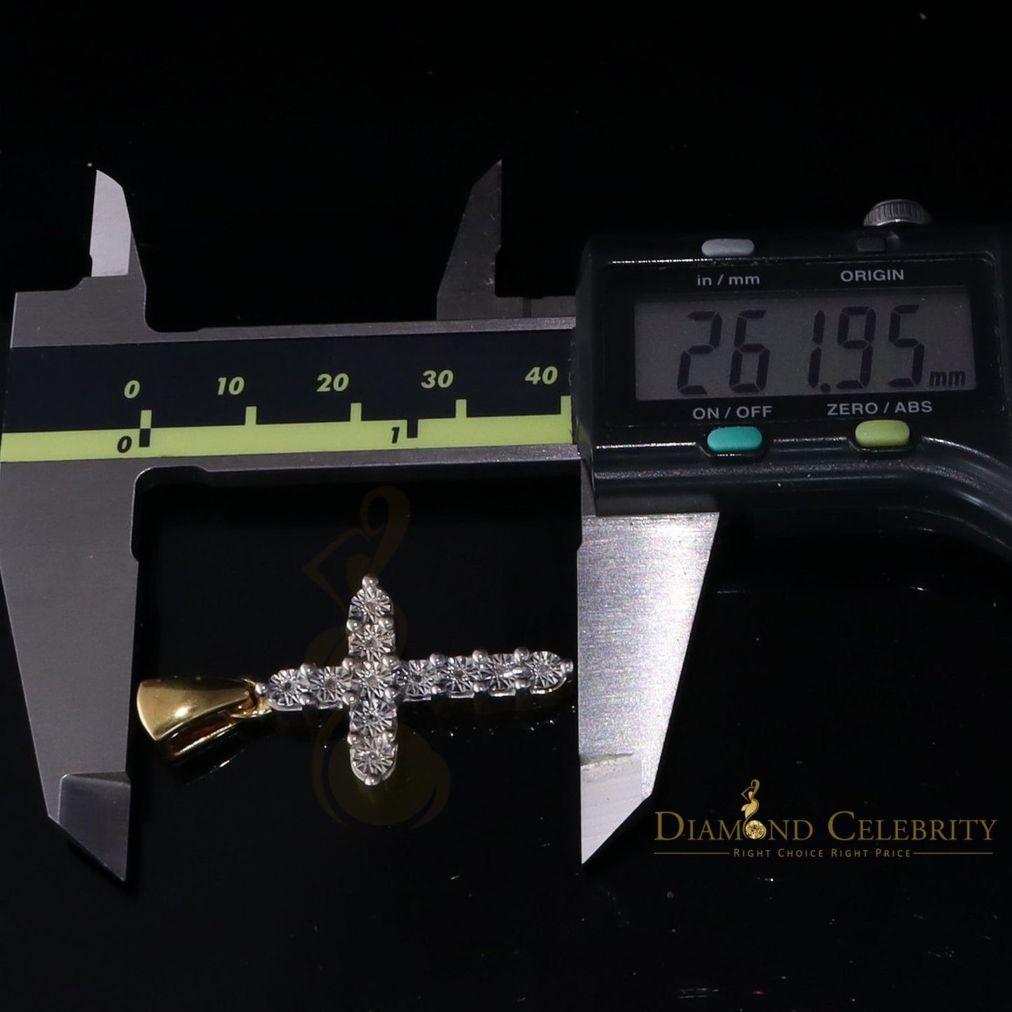 DiamondCelebritees Real 0.33ct Diamond 925 Sterling Silver CROSS Charm Necklace Yellow Pendant