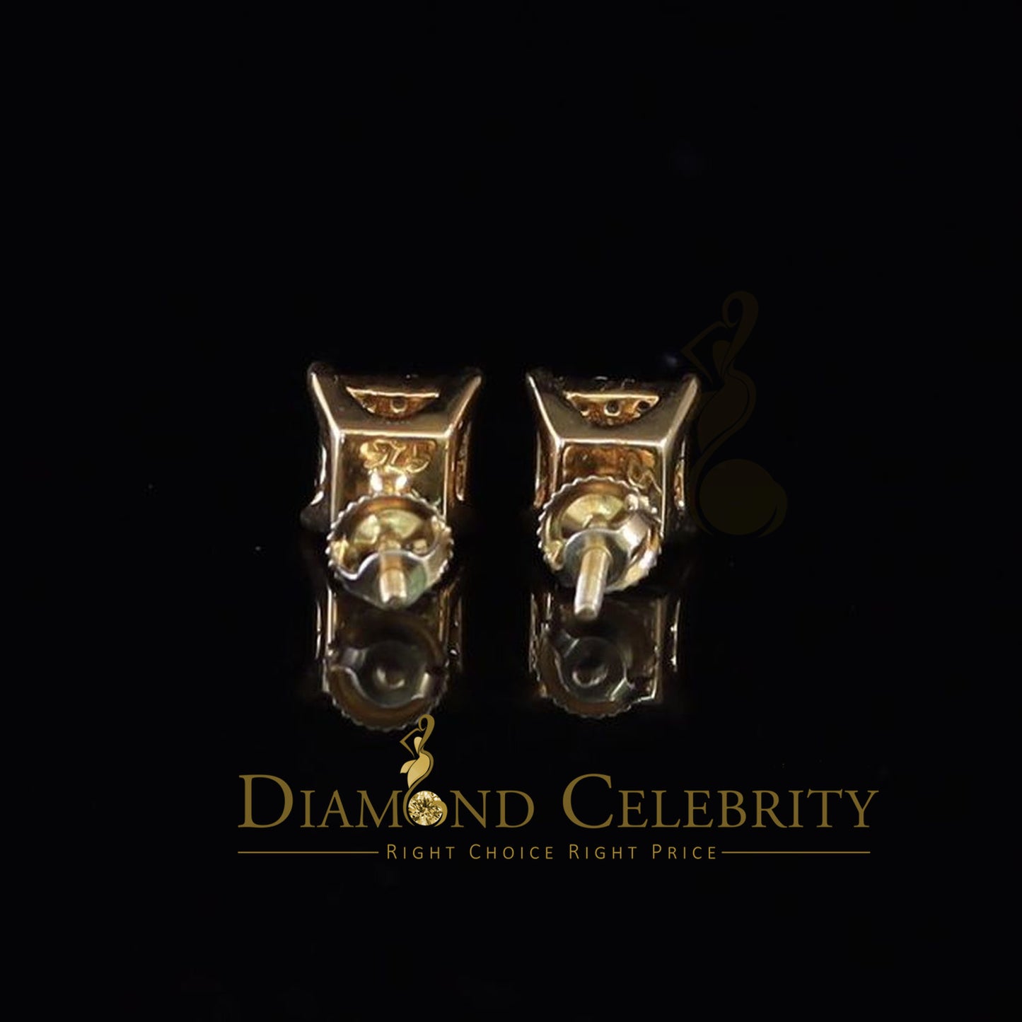 DiamondCelebritees Yellow Sterling Silver Screw Back 0.50ct Cubic Zirconia Square Earrings Womens