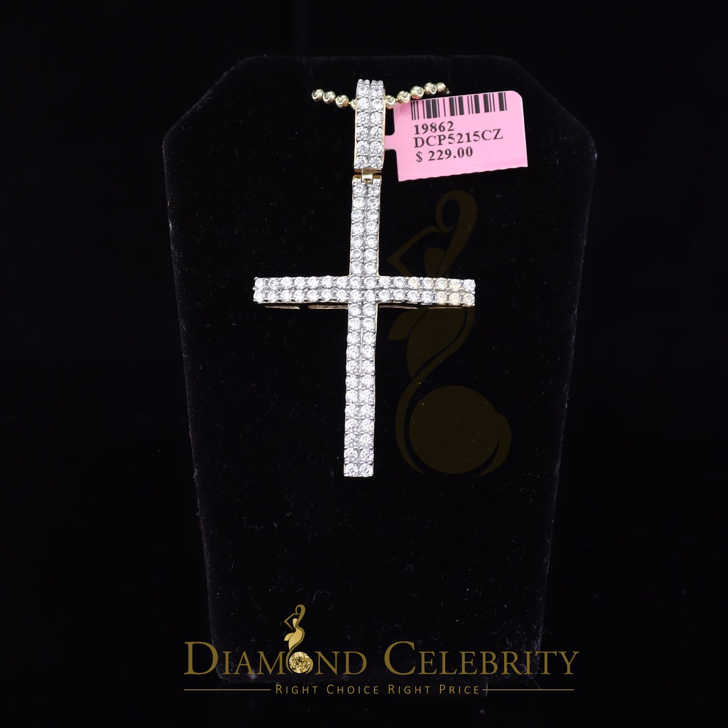 DiamondCelebritees 925 Yellow Sterling Silver CROSS Fashion Style Pendant with Cubic Zirconia Stone