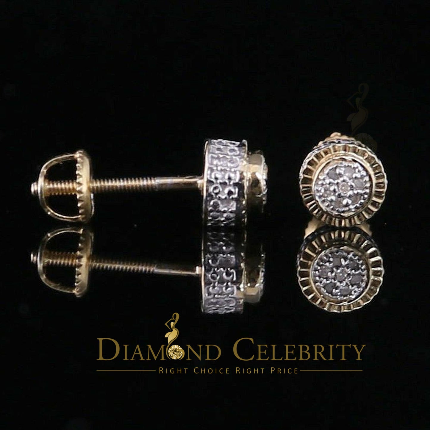 DiamondCelebritees 925 Sterling Silver 0.05ct Diamond for Women's/ Men's Yellow Stud Round Earrings
