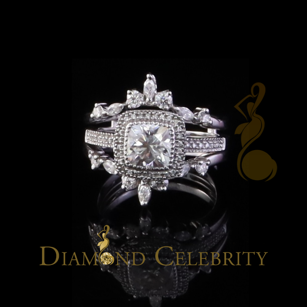 DiamondCelebritees Enhancer Guard Wrap Insert Cushion Moissanite 1.75ct VVS D White Silver Ring SZ7