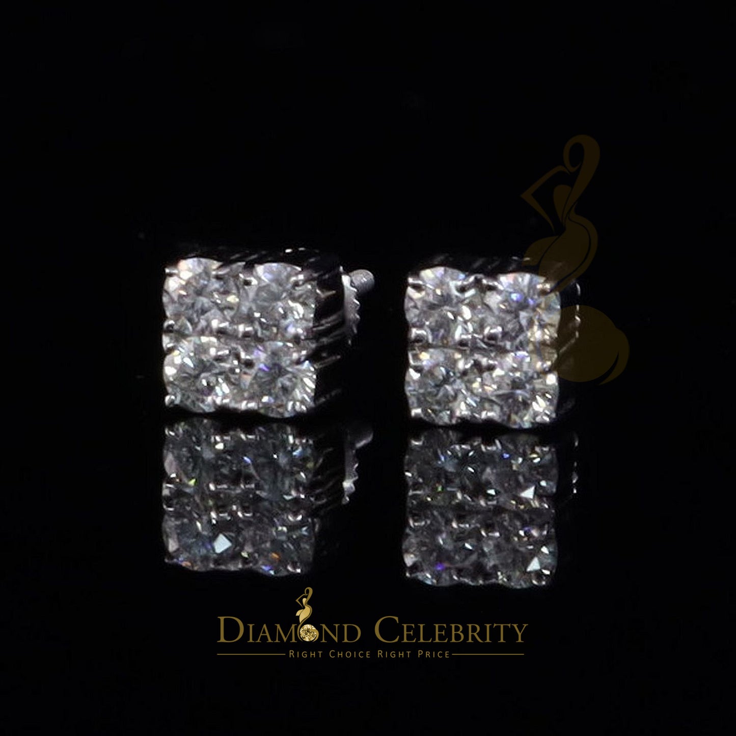 Diamondcelebritees Men's/Women's 1.00ct VVS 'D' Moissanite 925 Silver White 4 stone Stud Earrings