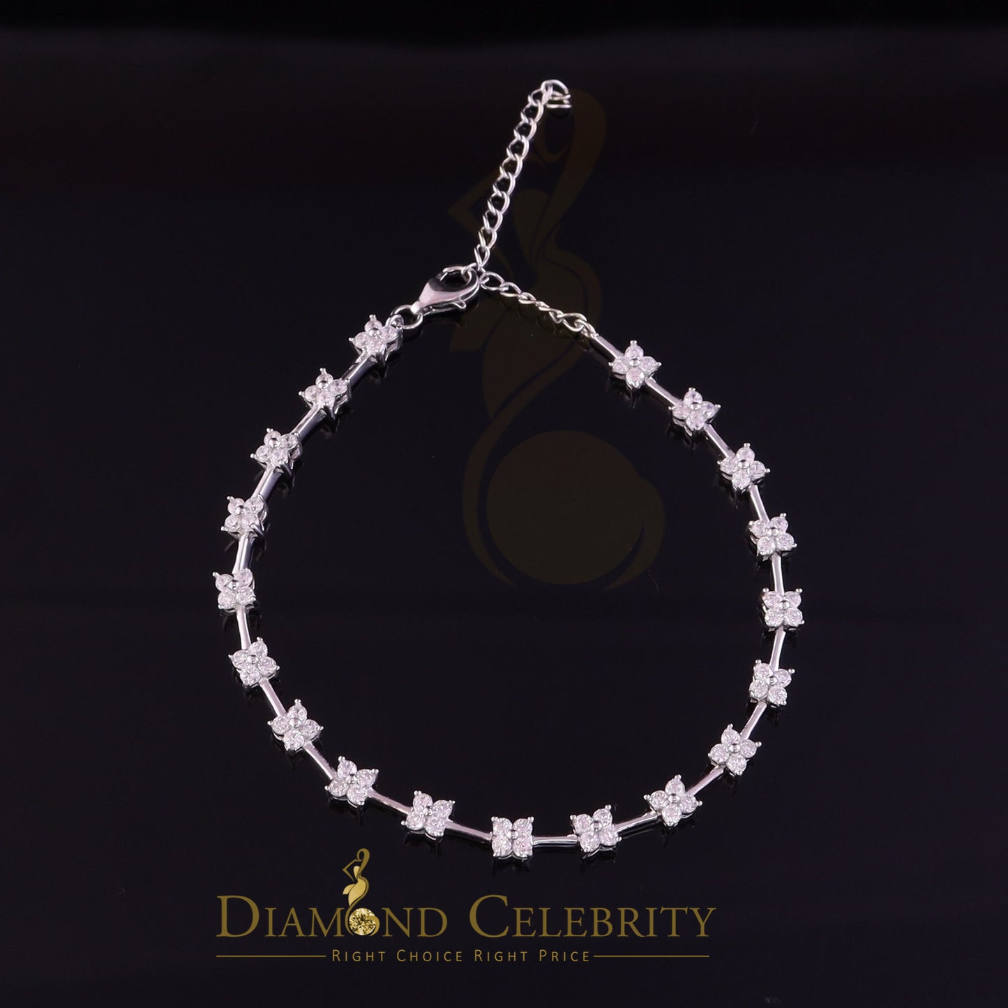 Diamondcelebritees White Sterling Silver 4 Stone Shape Bracelet Cubic Zirconia Adjustable Size 7