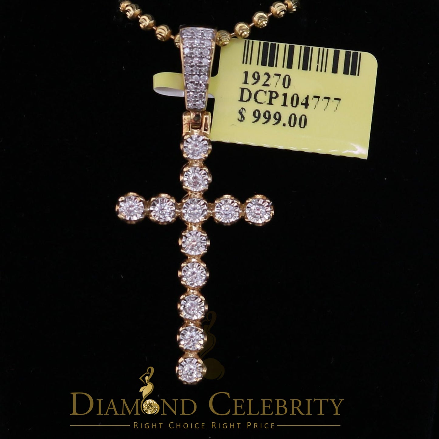 DiamondCelebritees Real 0.50ct Diamond Sterling Silver CROSS Charm Fashion Necklace Yellow Pendant