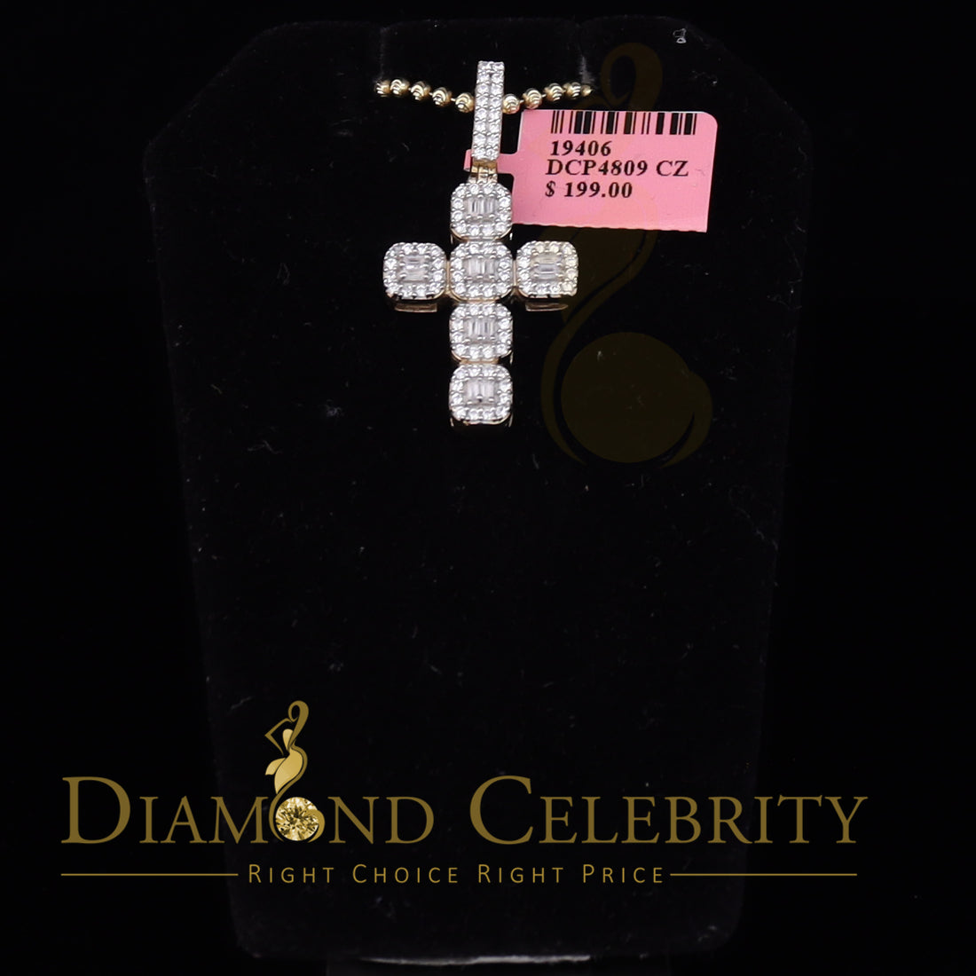 DiamondCelebritees Promising Yellow 925 Sterling Silver Cross Pendant with 1.34ct Cubic Zirconia