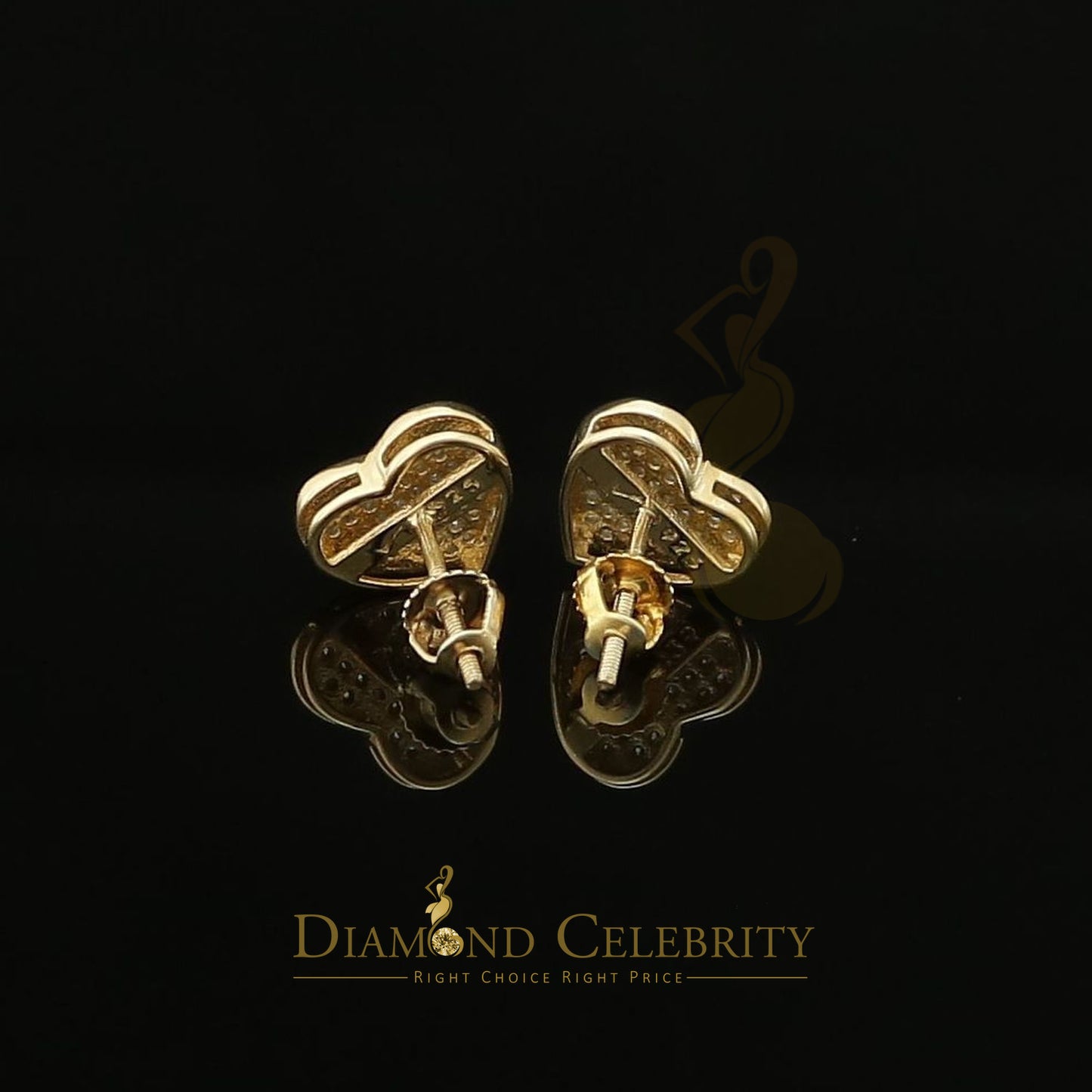 DiamondCelebritees Heart 925 Yellow Silver Aretes Para Hombre 0.25ct Diamond Women's /Men's Earring