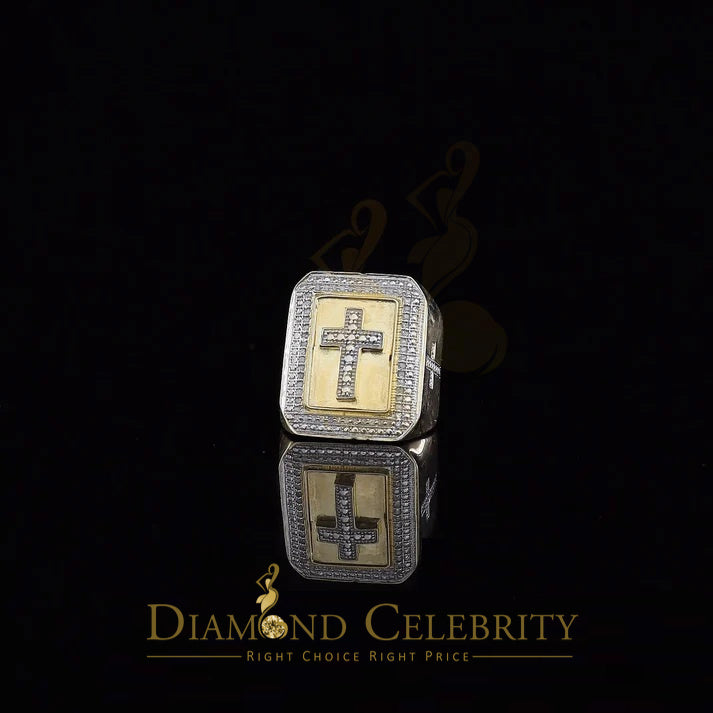 Men's 0.25CT Silver Diamond Yellow Square Adjustable Ring From Size 10 to 12
