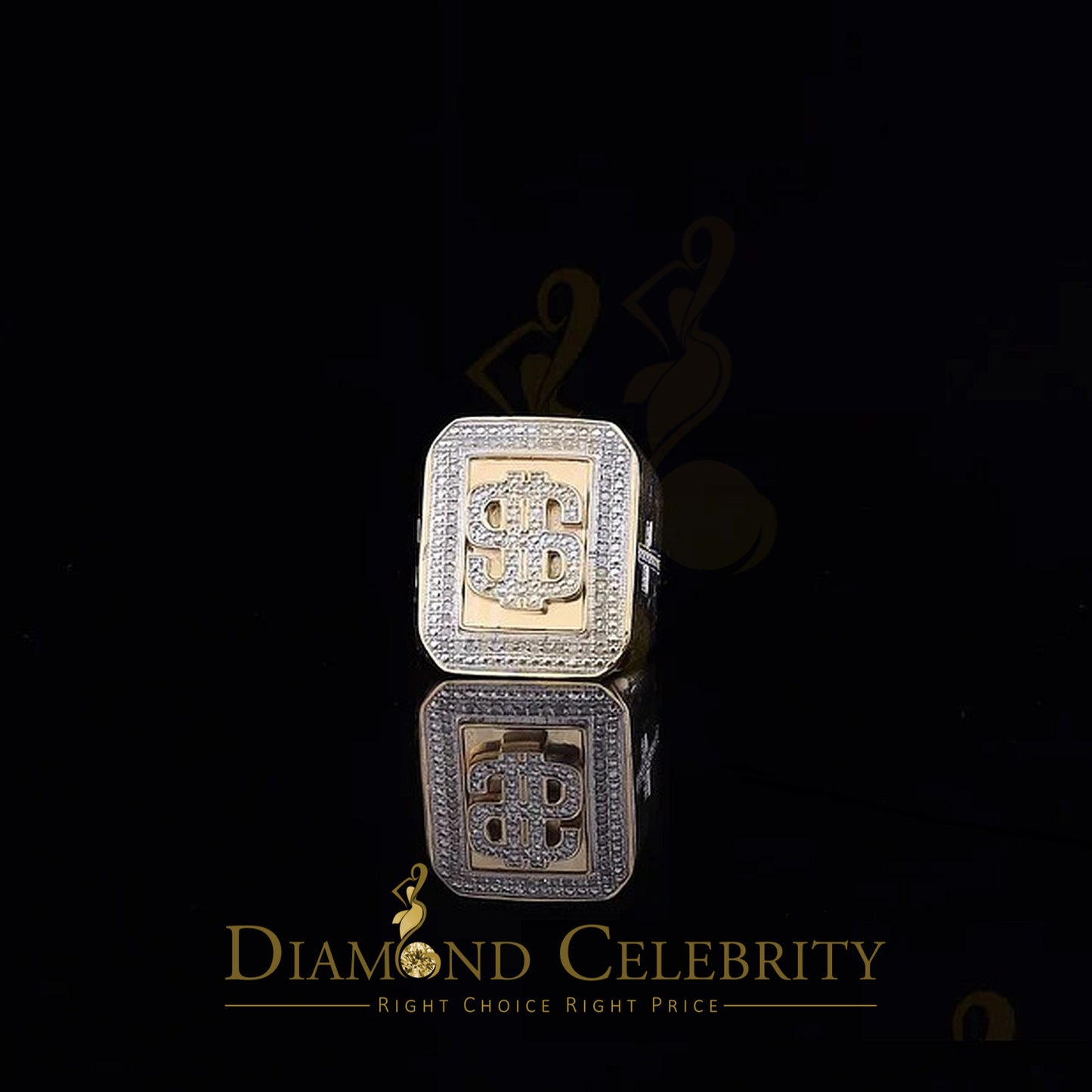 Real 0.33 CT Diamond Men's 925 Silver Yellow Adjustable Ring From Size 10 to 12