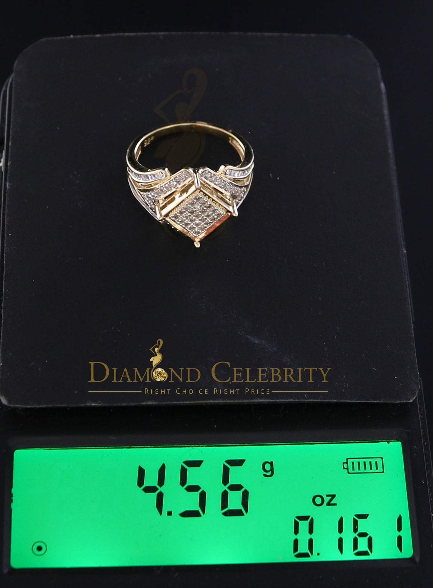 DiamondCelebritees Real 0.66ct Diamond 925 Sterling Silver Yellow Square Womens Engagement Ring SZ7