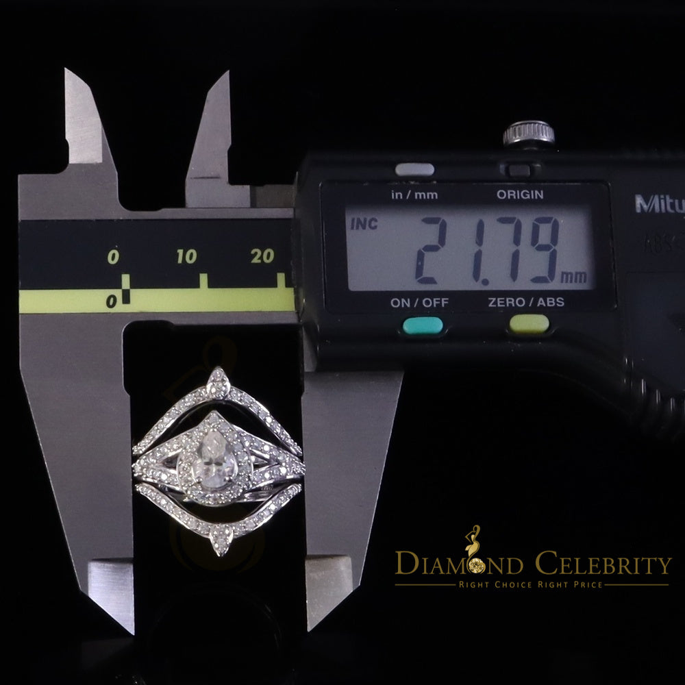 DiamondCelebritees White Silver1.75ct VVS D Pear 925 Moissanite Enhancer Guard Wrap Insert Ring SZ7