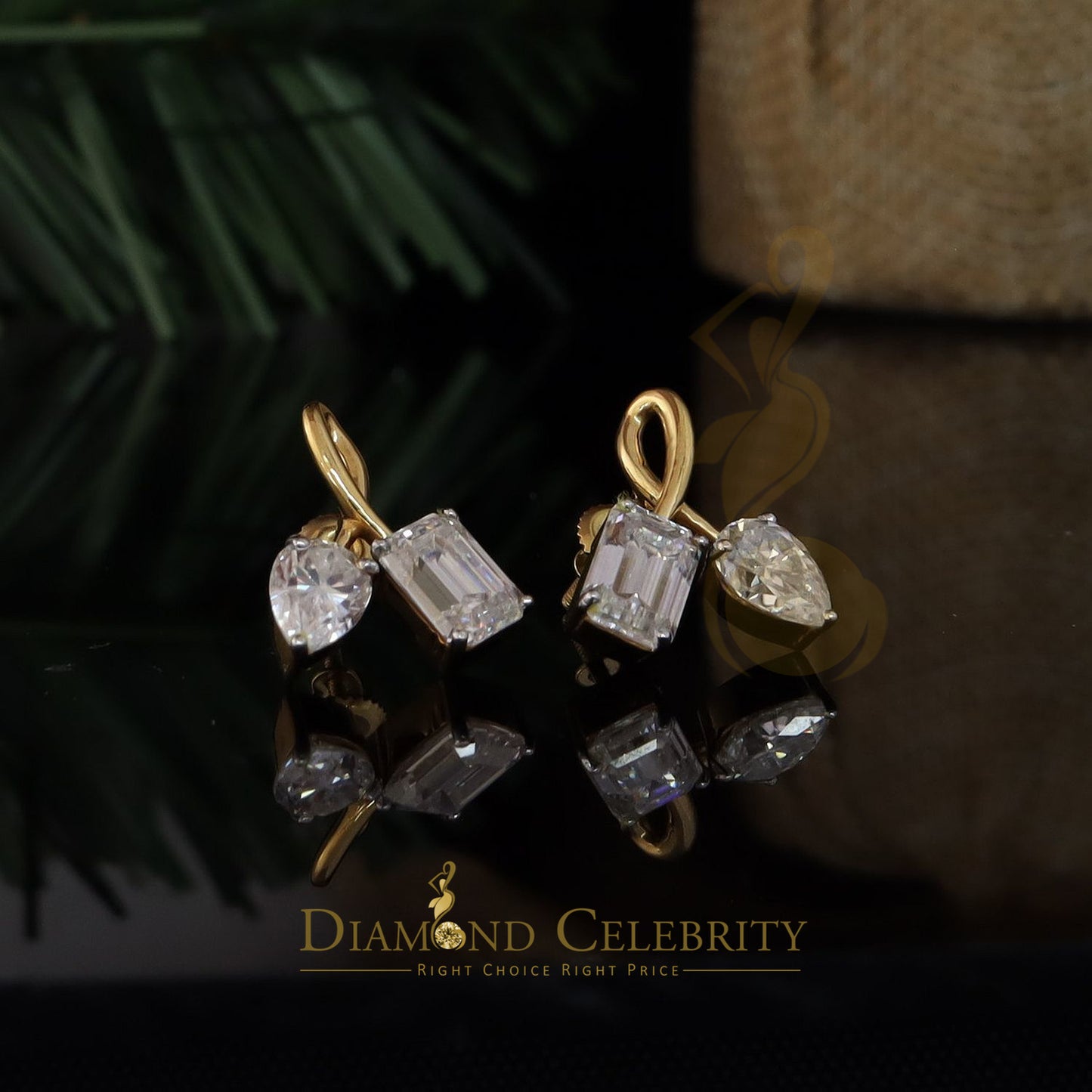 DiamondCelebritees Men's/Women's 925Silver Yellow3.50ct VVS D Moissanite Pear Emerald Stud Earrings