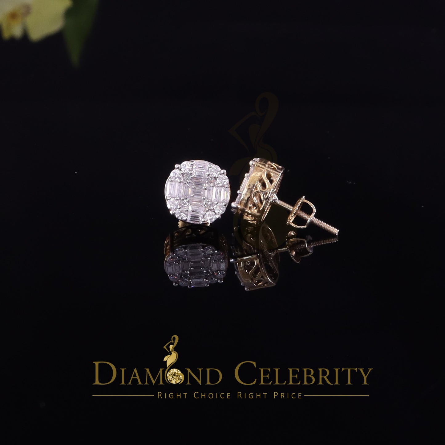 DiamondCelebritees Mens/Womens 925 Silver Yellow 1.50ct VVS 'D' Moissanite Stud Round Earring