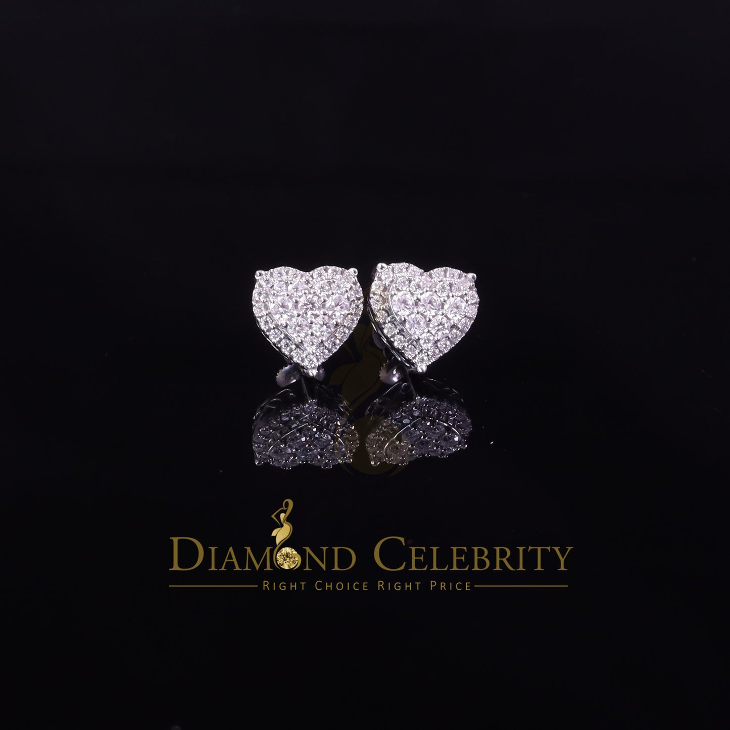 Diamondcelebritees Men's/Womens 925 Silver White 1.00ct VVS 'D' Moissanite Heart Stud Earrings