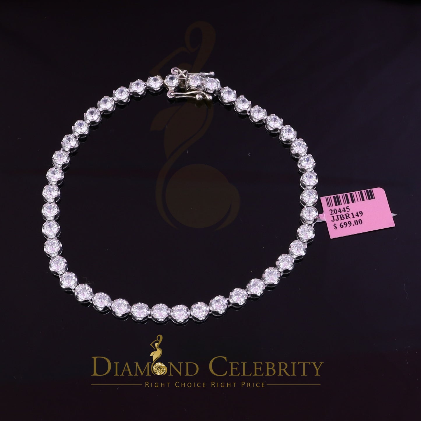Diamondcelebritees Tennis Bracelet Cubic Zirconia Wdth 8mm Length sz 9inch Sterling Silver He /She