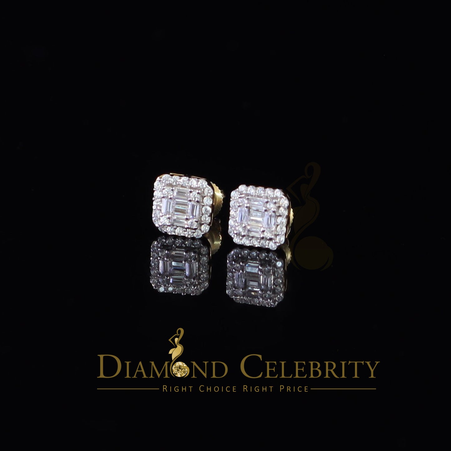 DiamondCelebritees 925 Yellow Silver 0.64ct Cubic Zirconia Women's & Men's Hip Hop Square Earrings