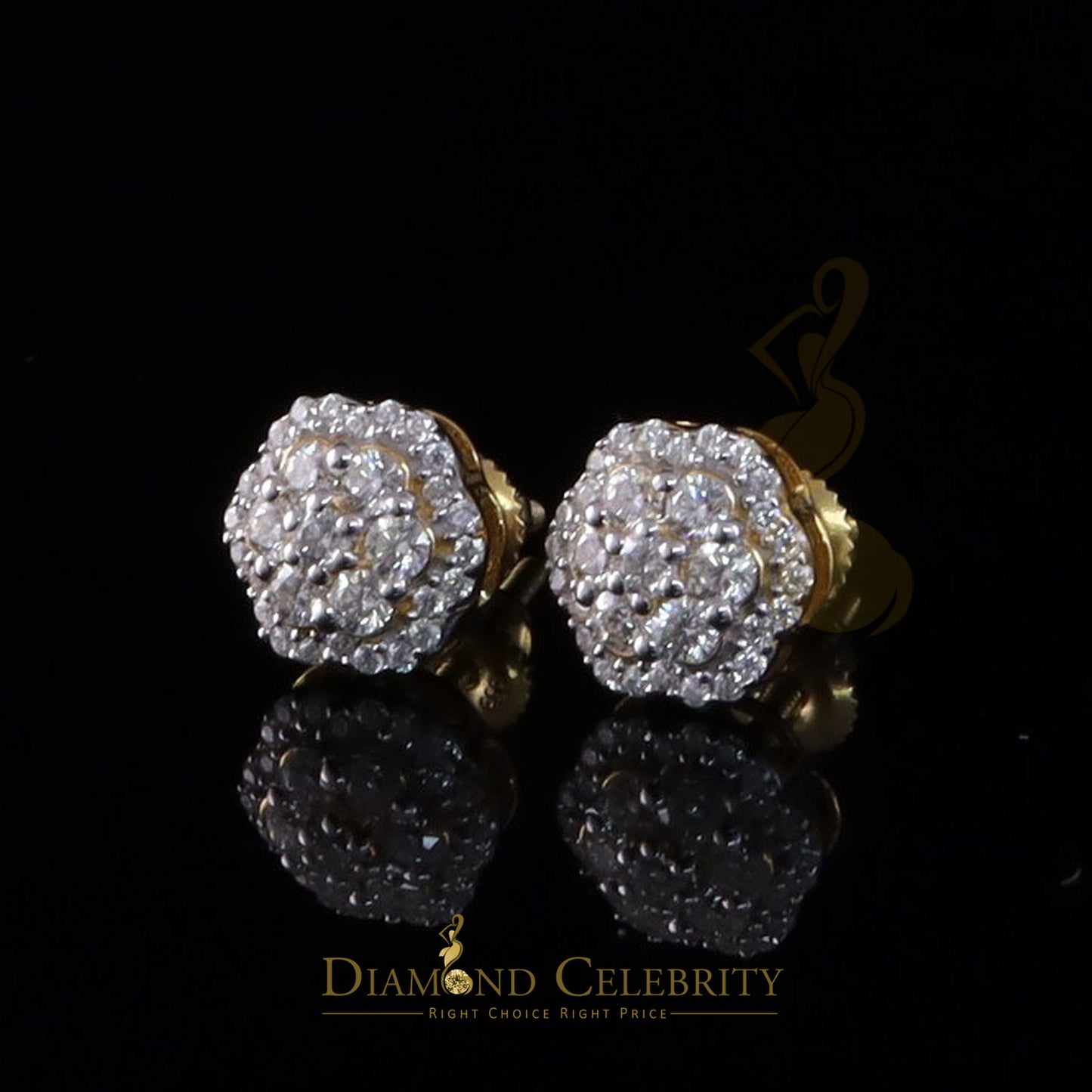 DiamondCelebritees 0.50ct VVS D Moissanite Floral Stud Earrings 925 Silver Yellow for men & Women