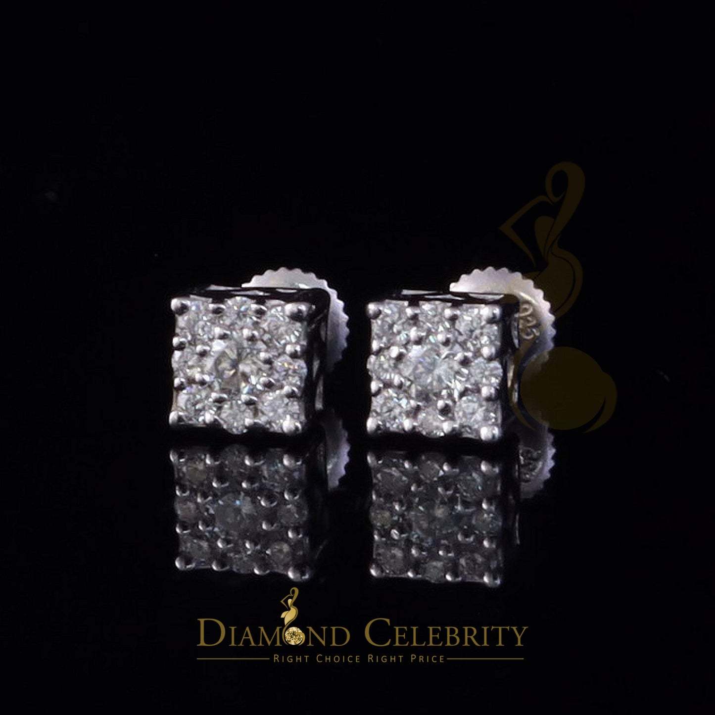 Diamondcelebritees Square Women & Men 925 Silver White 0.50ct VVS D Moissanite Square Stud Earring