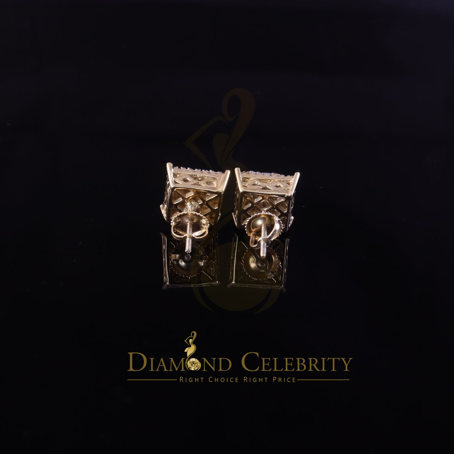 DiamondCelebritees Men's/Womens Yellow Silver 1.25ct VVS 'D' Moissanite Square Stud Earrings