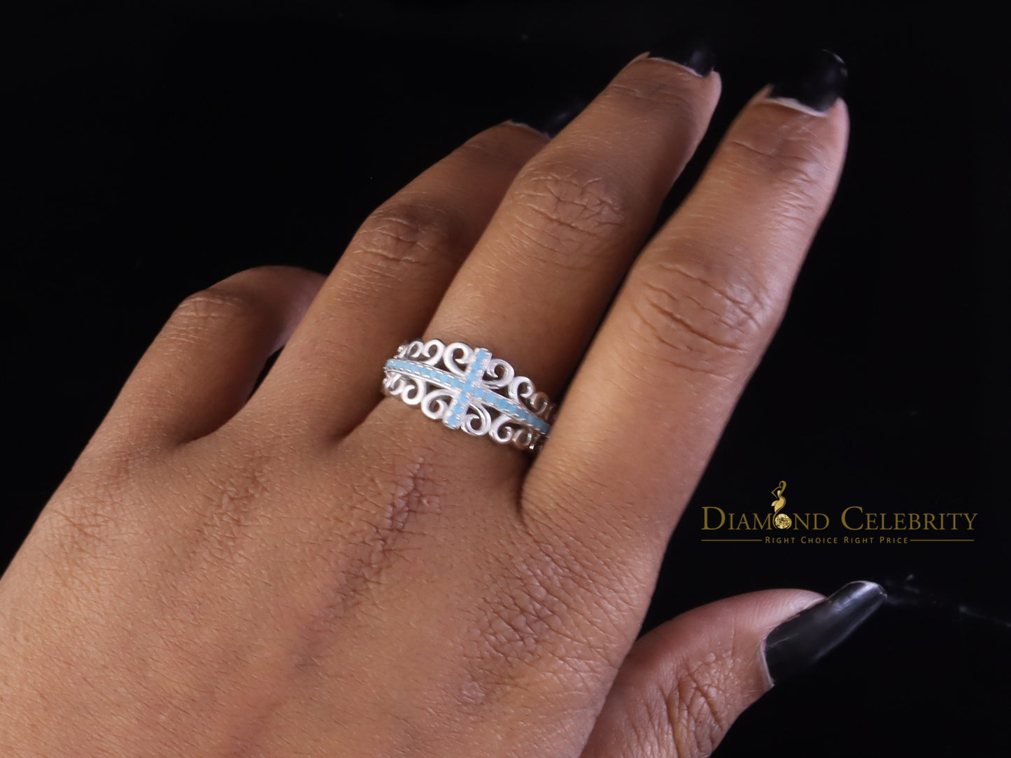 DiamondCelebritees 925 Sterling White Silver 0.50ct Cubic Zirconia Cross Shape Womens Ring Size 7