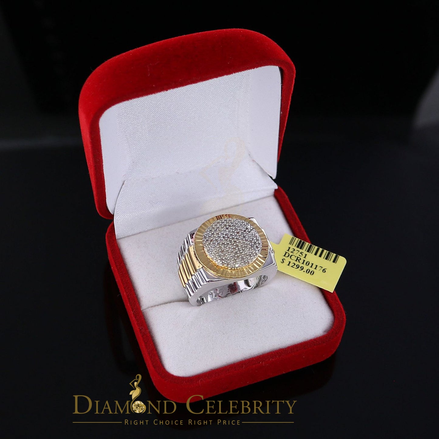 DiamondCelebritees 0.50ct Real Diamond Men's Sterling White Silver Two Tone Wide White Ring SZ 9