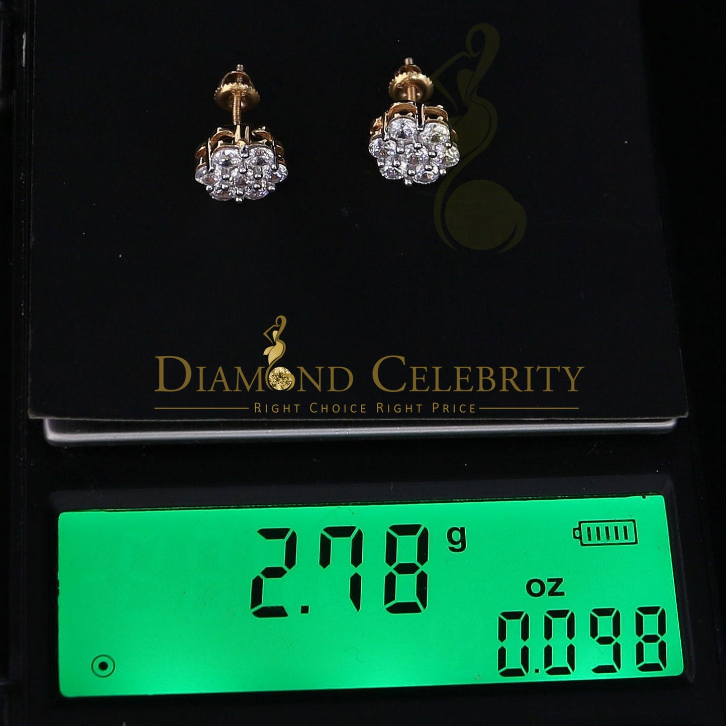 DiamondCelebritees 2.66ct Cubic Zirconia 925 Yellow Silver Women's & Men's Hip Hop Floral Earrings