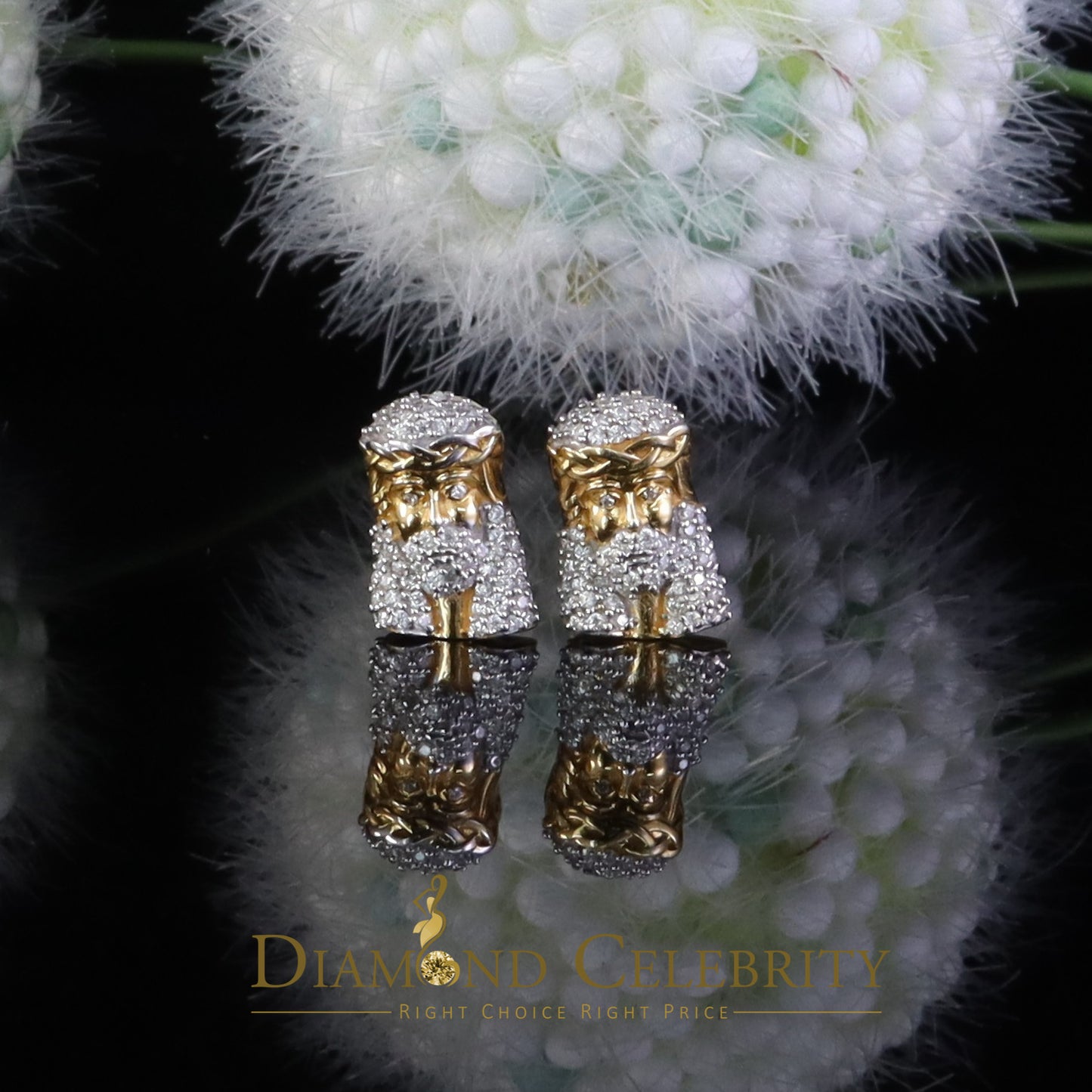 DiamondCelebritees Jesus Face 0.33ct VVS 'D' Moissanite Men's/Womens 925 Yellow Silver StudEarrings