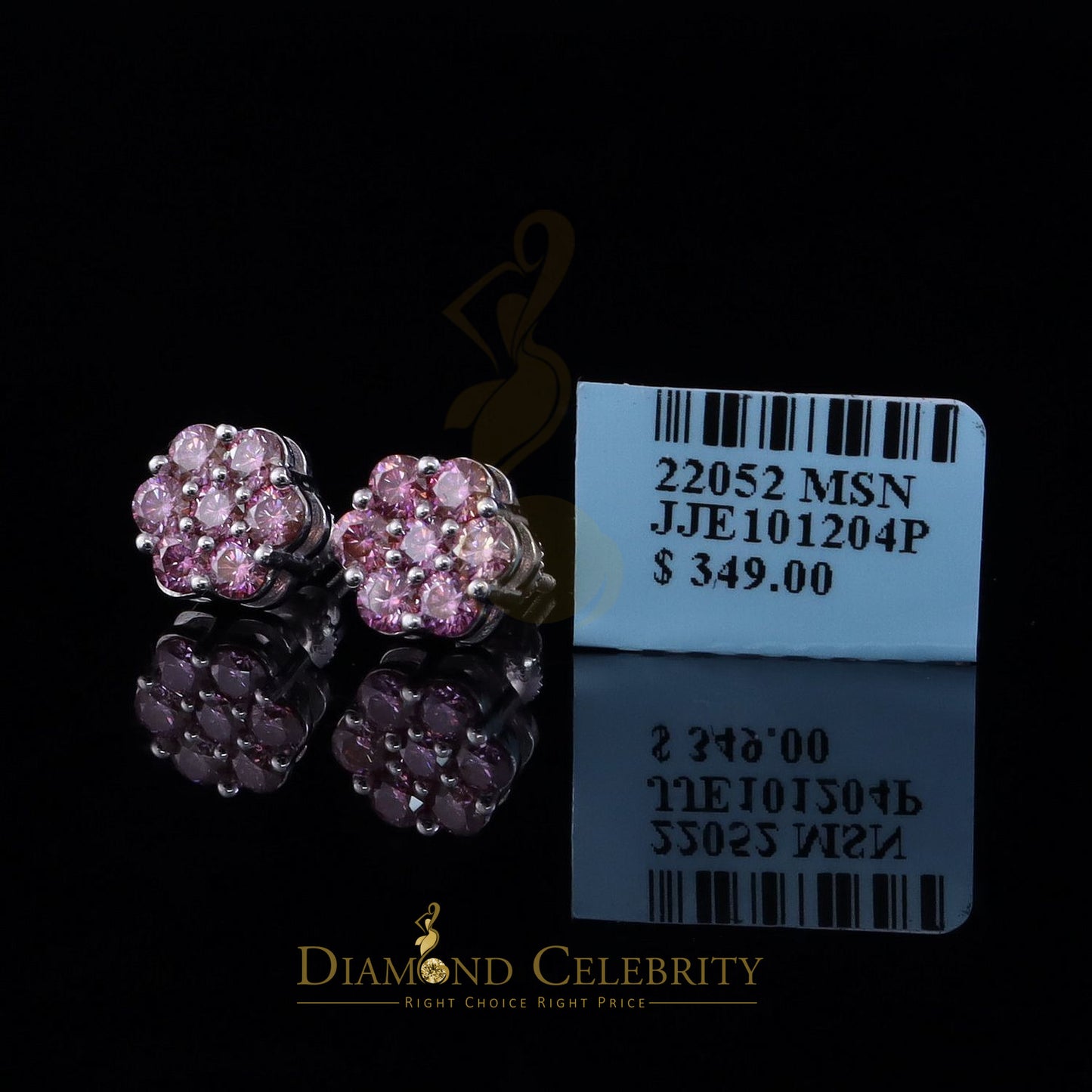 Diamondcelebritees Men's/Women's 925 Silver White 1.66ct VVS D Pink Moissanite Floral Stud Earrings