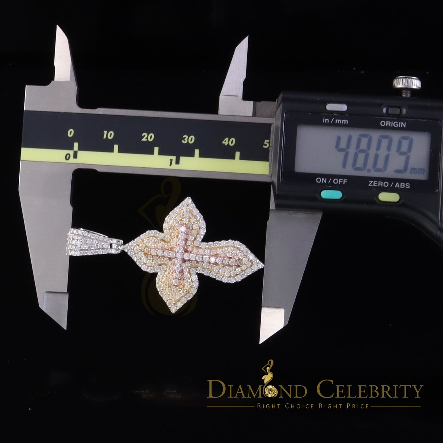 Diamondcelebritees Yellow 3.00 VVS D Moissanite Silver Charm Cross Floury Pendant Men's & Women's