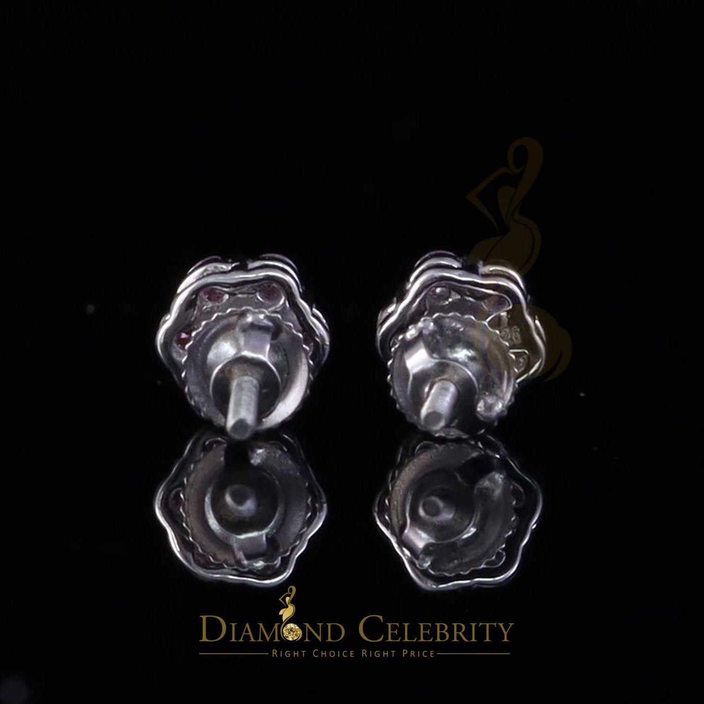 Diamondcelebritees Mens/Womens 925 Silver White 0.50ct VVS 'D' Pink Moissanite Floral Stud Earrings