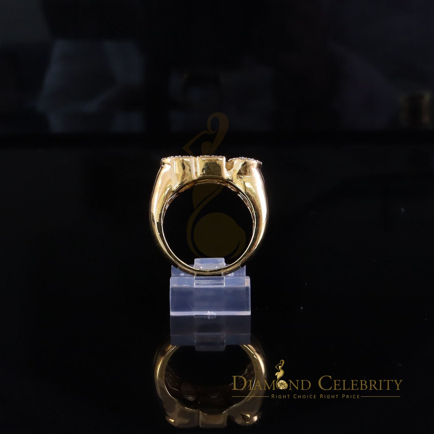 DiamondCelebritees Stylish 925 Yellow Silver 0.40ct Real Micro Diamond Men's "CEO" word Ring SZ 8