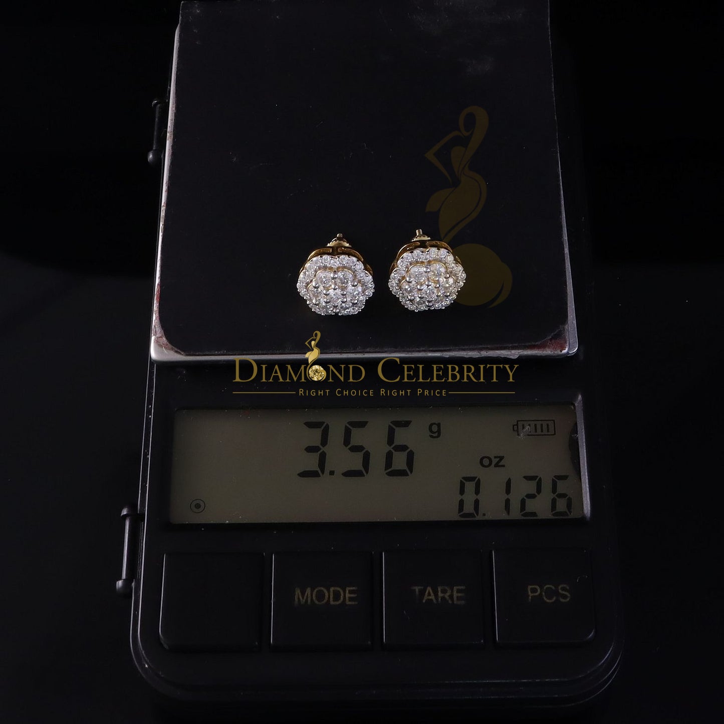 DiamondCelebritees Puffy Men/Women's 925 Silver Yellow 2.00ct VVS D Moissanite Floral Stud Earrings