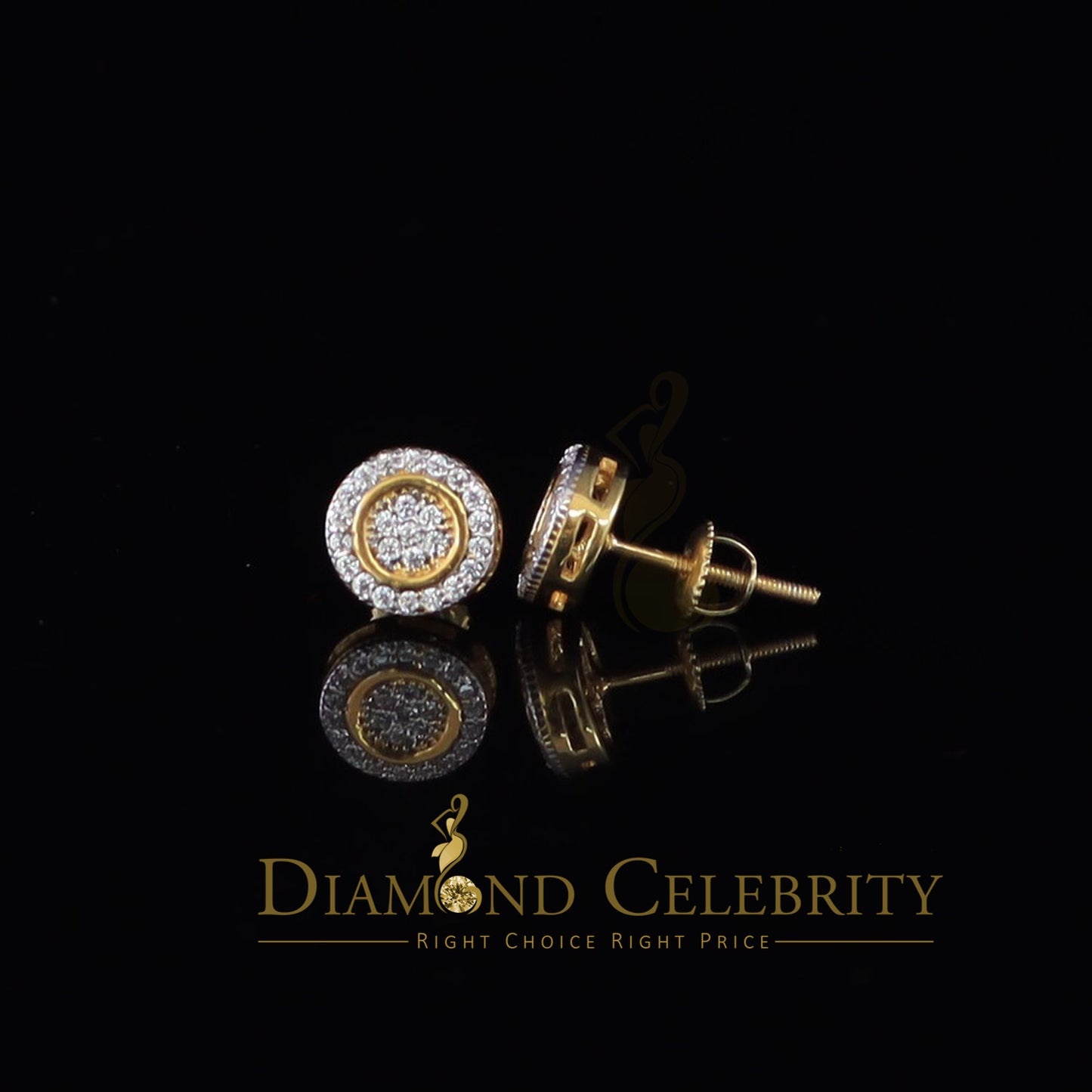 DiamondCelebritees Aretes Para Hombre 925 Yellow Silver 0.5ct Cubic Zirconia Round Women's Earrings