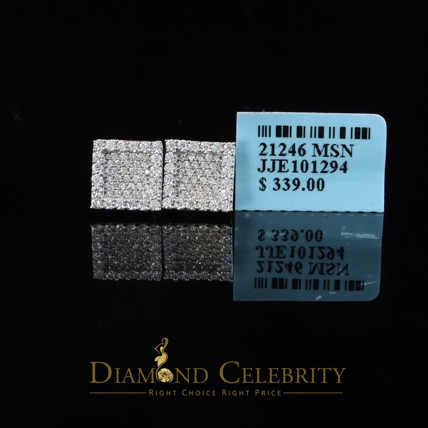 Diamondcelebritees 925 White Silver 0.80ct VVS 'D' Moissanite Square Stud Earring Men's/Womens