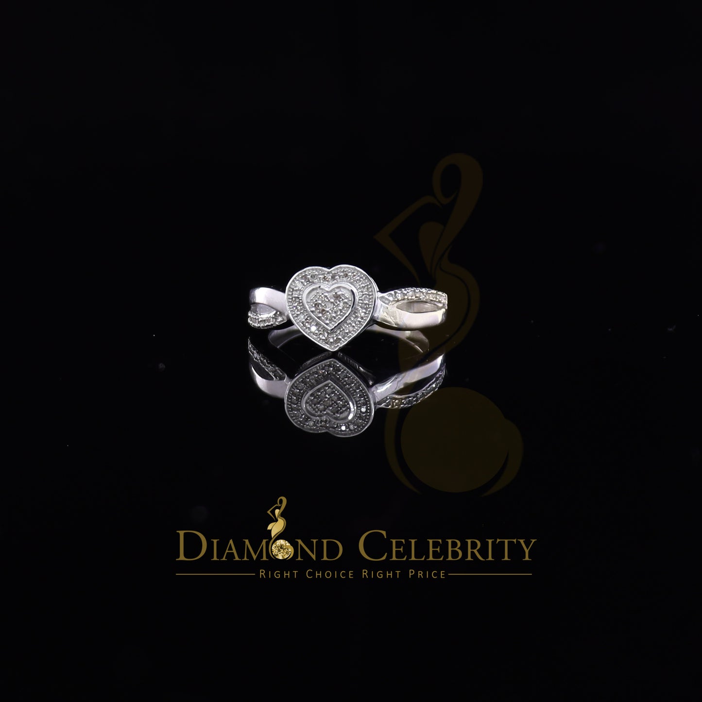 DiamondCelebritees Real Diamond 0.10 CT 925 Sterling White Silver Engagement Womens Heart Ring SZ 7