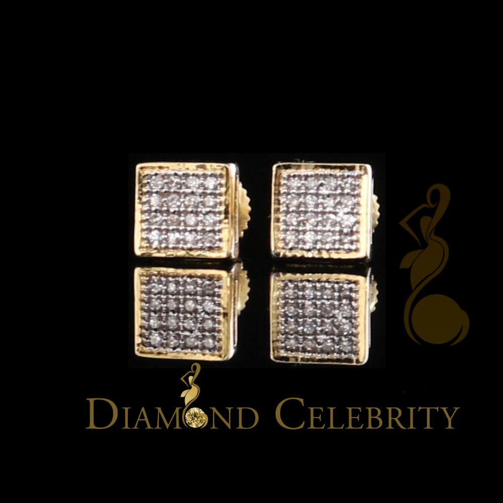 DiamondCelebriteesReal 10K Yellow Gold Square Earrings with 0.10CT Real Diamonds