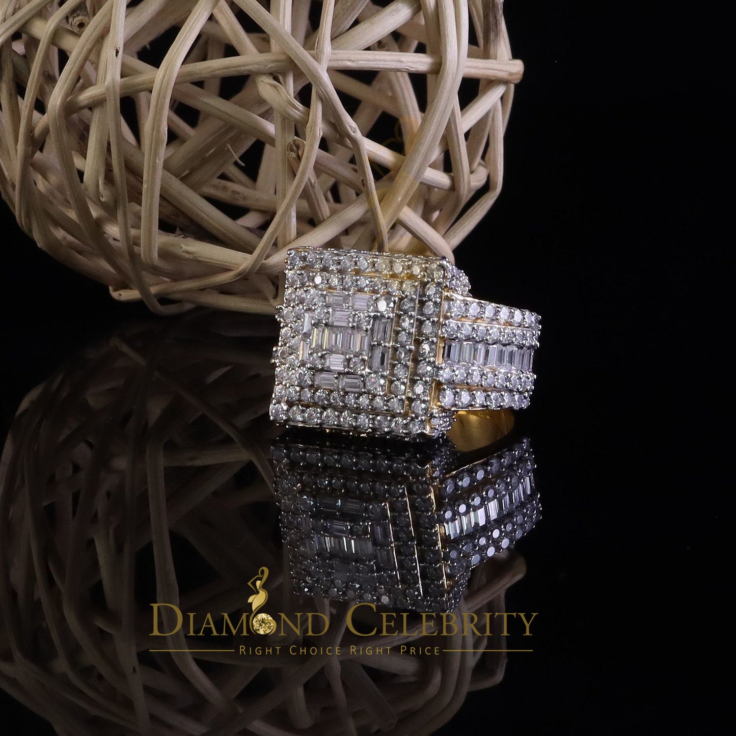 DiamondCelebritees 925 Yellow Silver 5.00ct VVS 'D' Moissanite Stone Men's for Square Rings Size 10