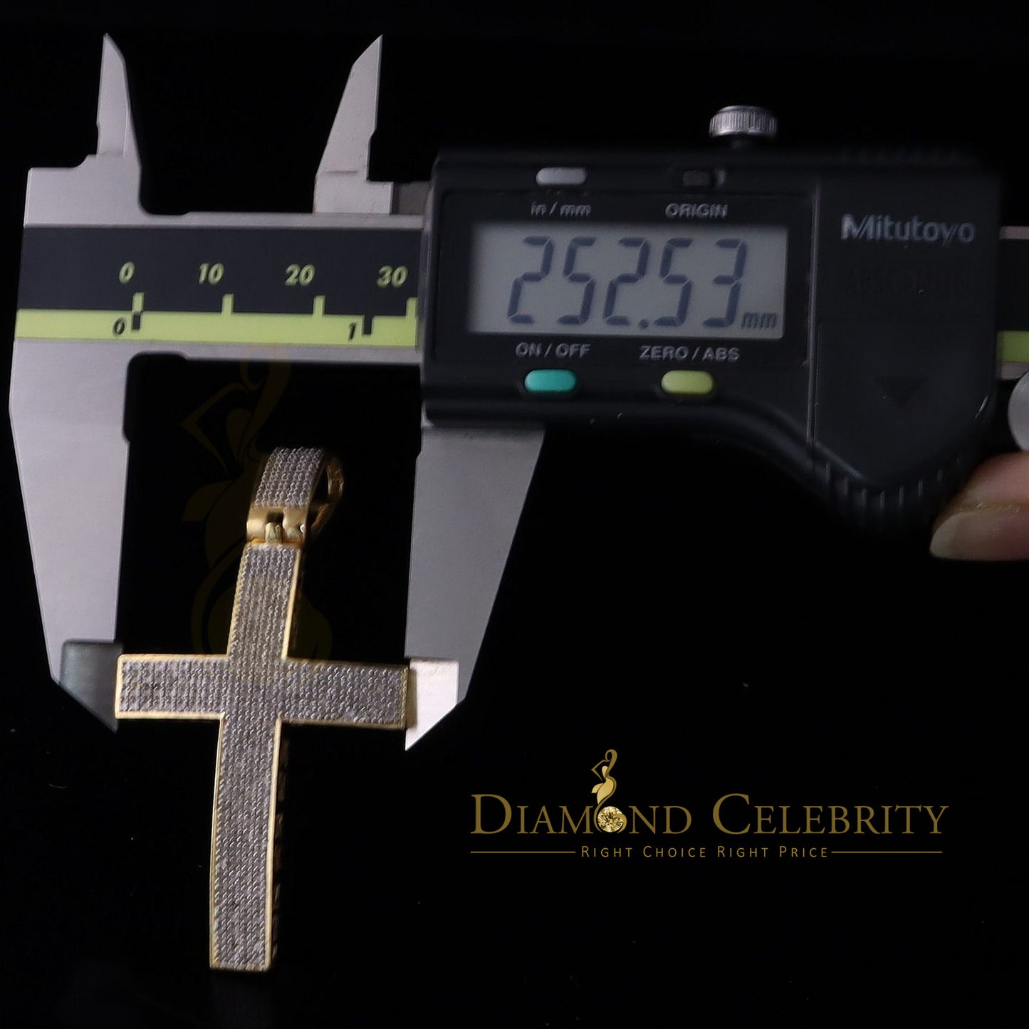 DiamondCelebritees Real 0.85ct Diamond 925 Sterling Silver CROSS Charm Necklace Pendant in Yellow