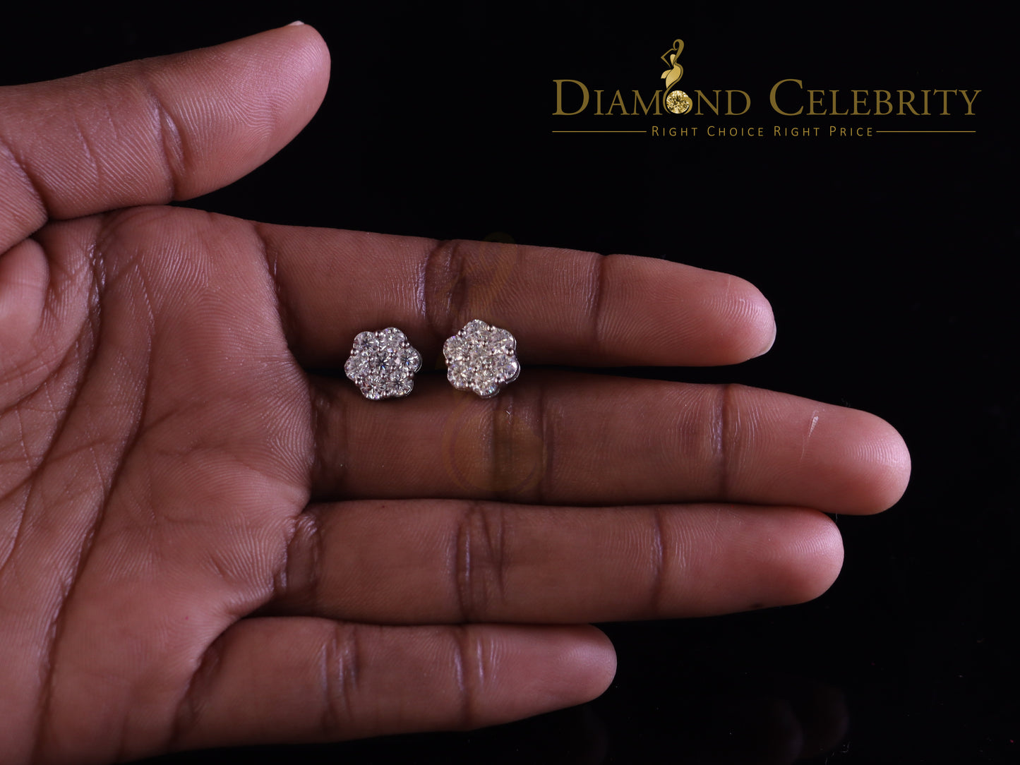 DiamondCelebritees 1.50ct Vvs 'D' Color Genuine Moissanite Stud FLORAL Earrings 10k Real White Gold